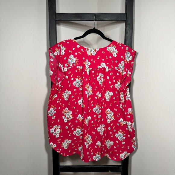 LOFT Red Floral Flutter Sleeve Blouse – Feminine & Flirty - Picture 3 of 6